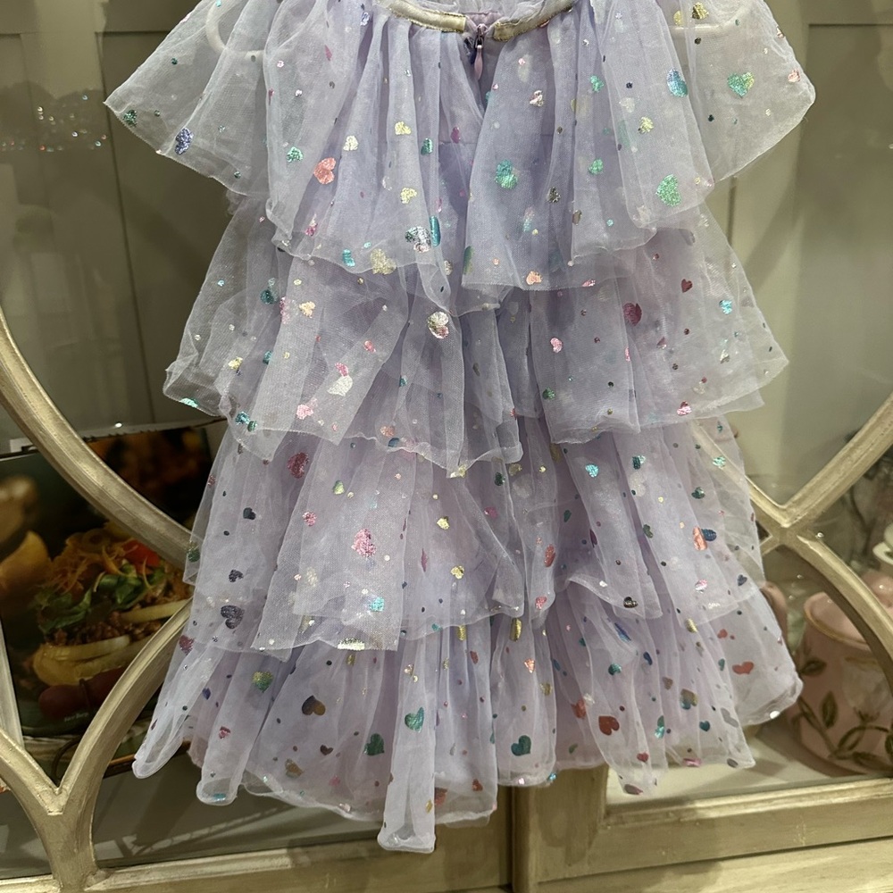 Lavender Tiered Dress with Heart Accents